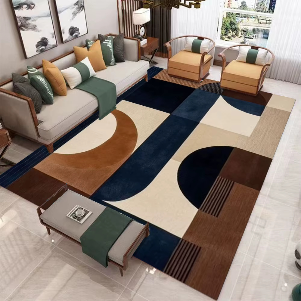Tapis à imprimé géométrique, antidérapant, lavable, pour salon, chambre à coucher, style bohème, art