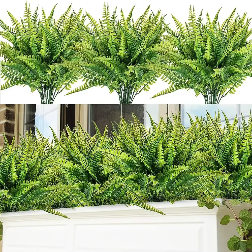 8 paquets de plantes artificielles de fougère de Boston, arbustes artificiels, plastique vert, plant