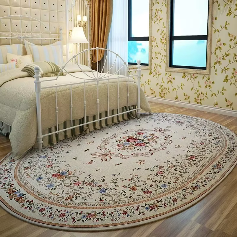 Tapis de salon ovale, Style Floral pastoral européen, pour chambre à coucher, chevet, vestiaire impr