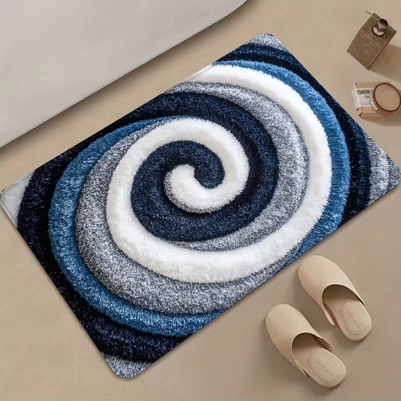 Tapis moderne bleu marine à motif en spirale, facile à nettoyer, antidérapant, pour cuisine et salon