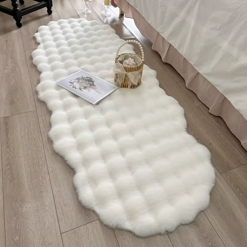 Tapis ovale en peluche, imitation fourrure de lapin, doux, pour chevet de fille, coussin de canapé c
