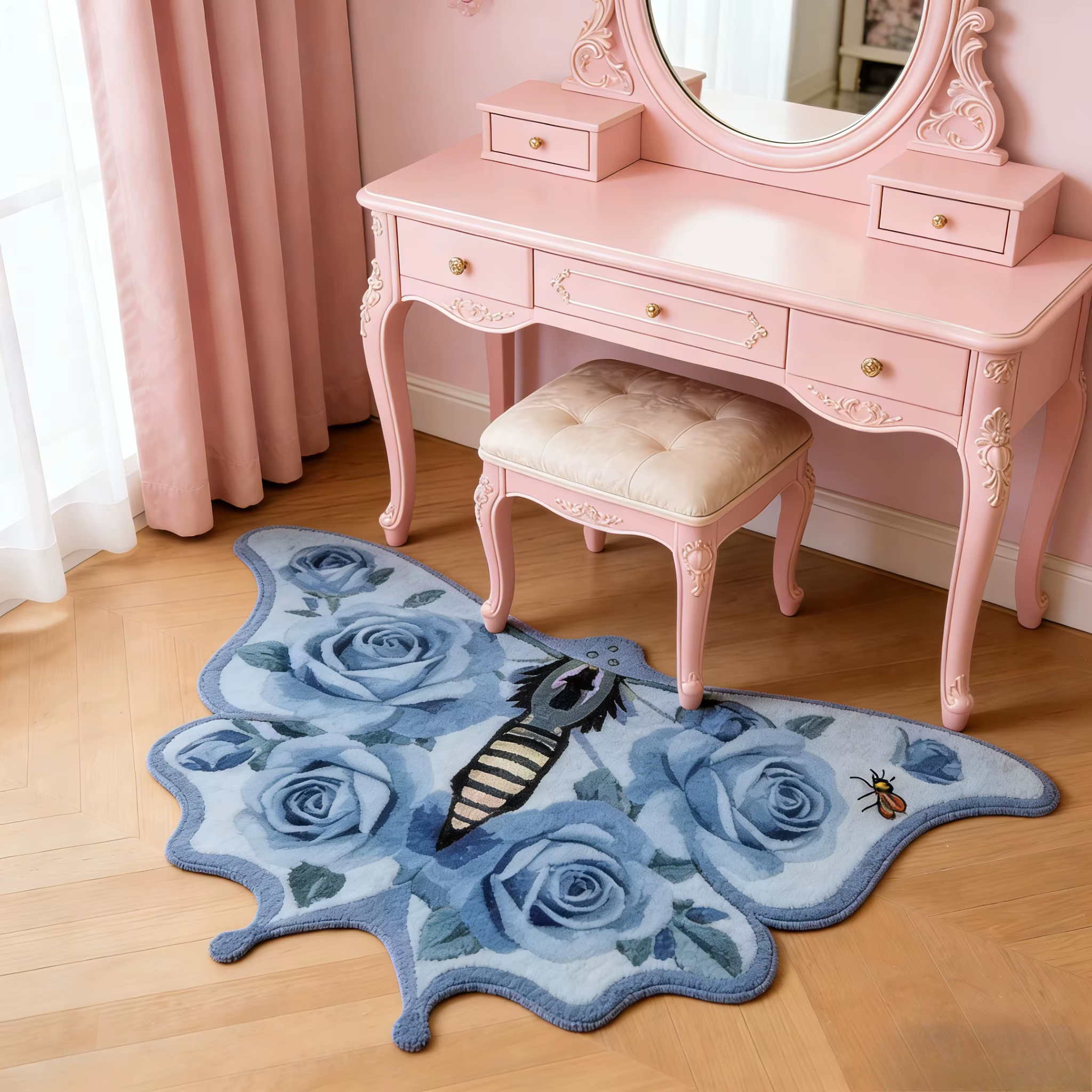 Tapis irrégulier à motif papillon pour la décoration de chambre, tapis épais en peluche pour salon, 