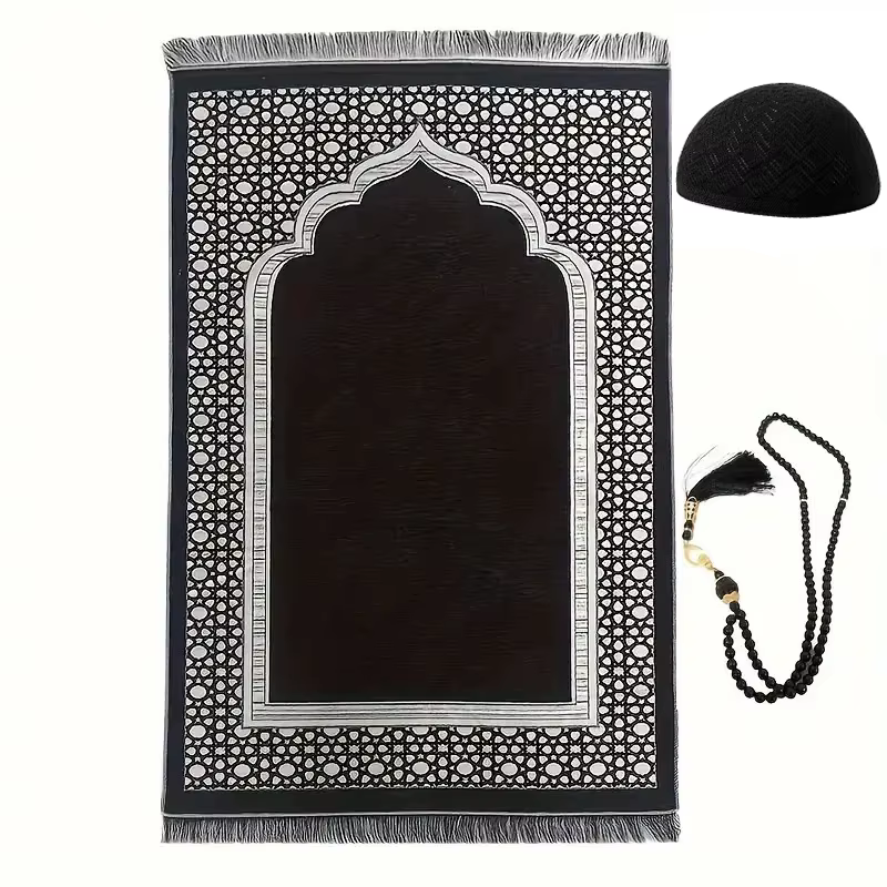 Tapis de prière musulmans portables avec capuchon et perles de prière, cadeau doux du Ramadan pour l