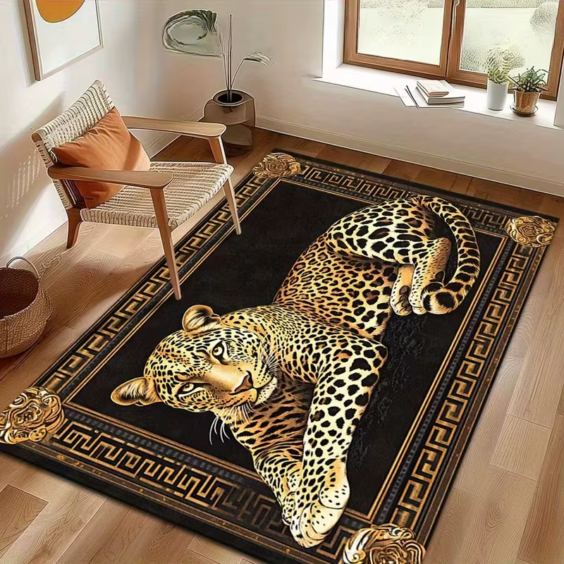 Tapis de sol à motif léopard décontracté, tapis de salon, tapis de canapé, décoration intérieure, ta