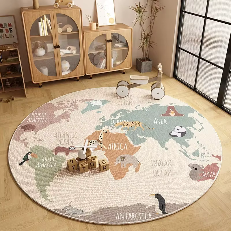 Tapis rond pour enfants, jeux de jeu, motif de carte du monde, pour salon, chambre à coucher, antidé
