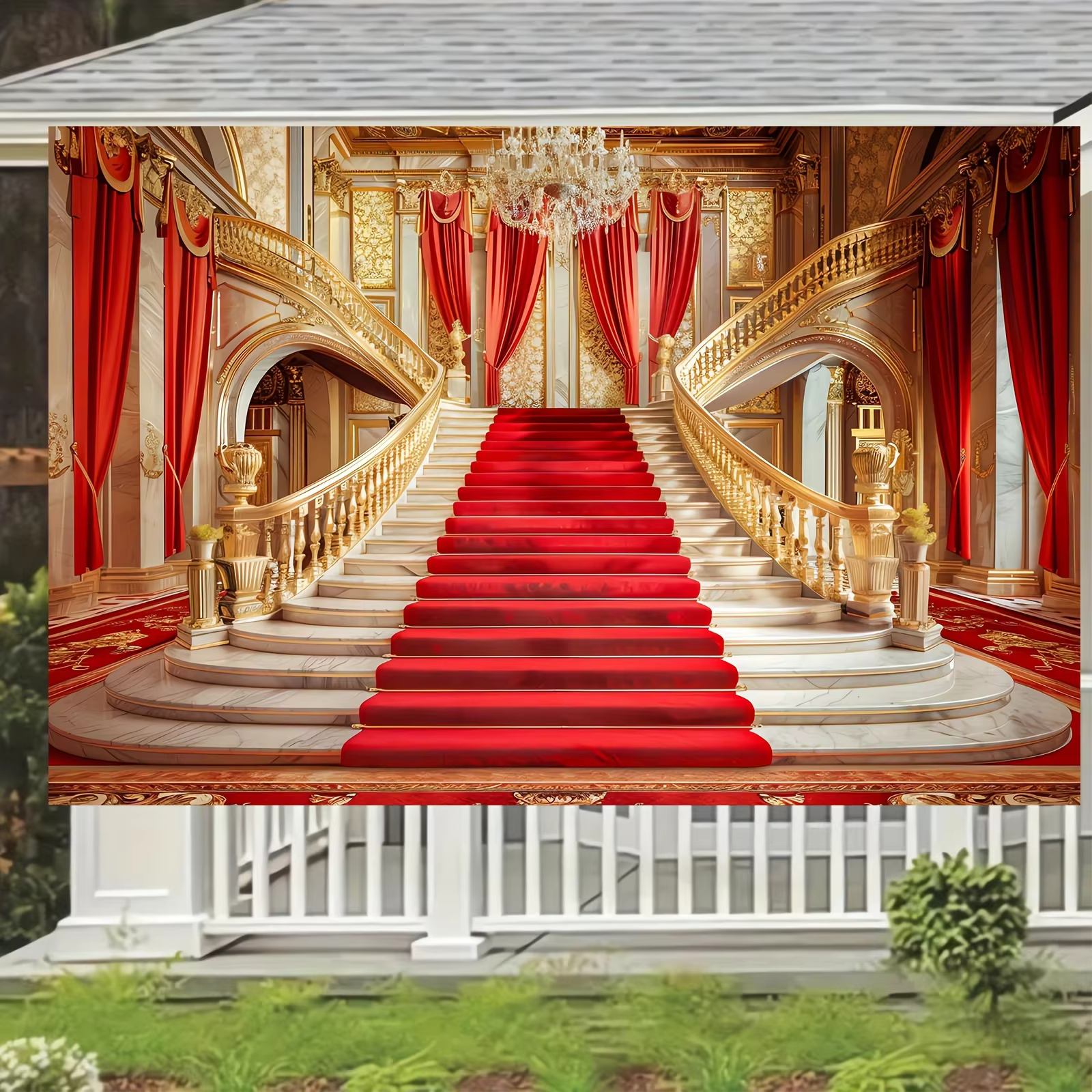 Fond luxueux de palais de tapis rouge, décoration de photographie de fond de château doré royal euro