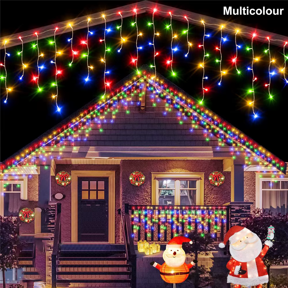 Guirlande solaire de décoration de jardin de rue, rideau solaire, lumière de glaçon, guirlande lumin