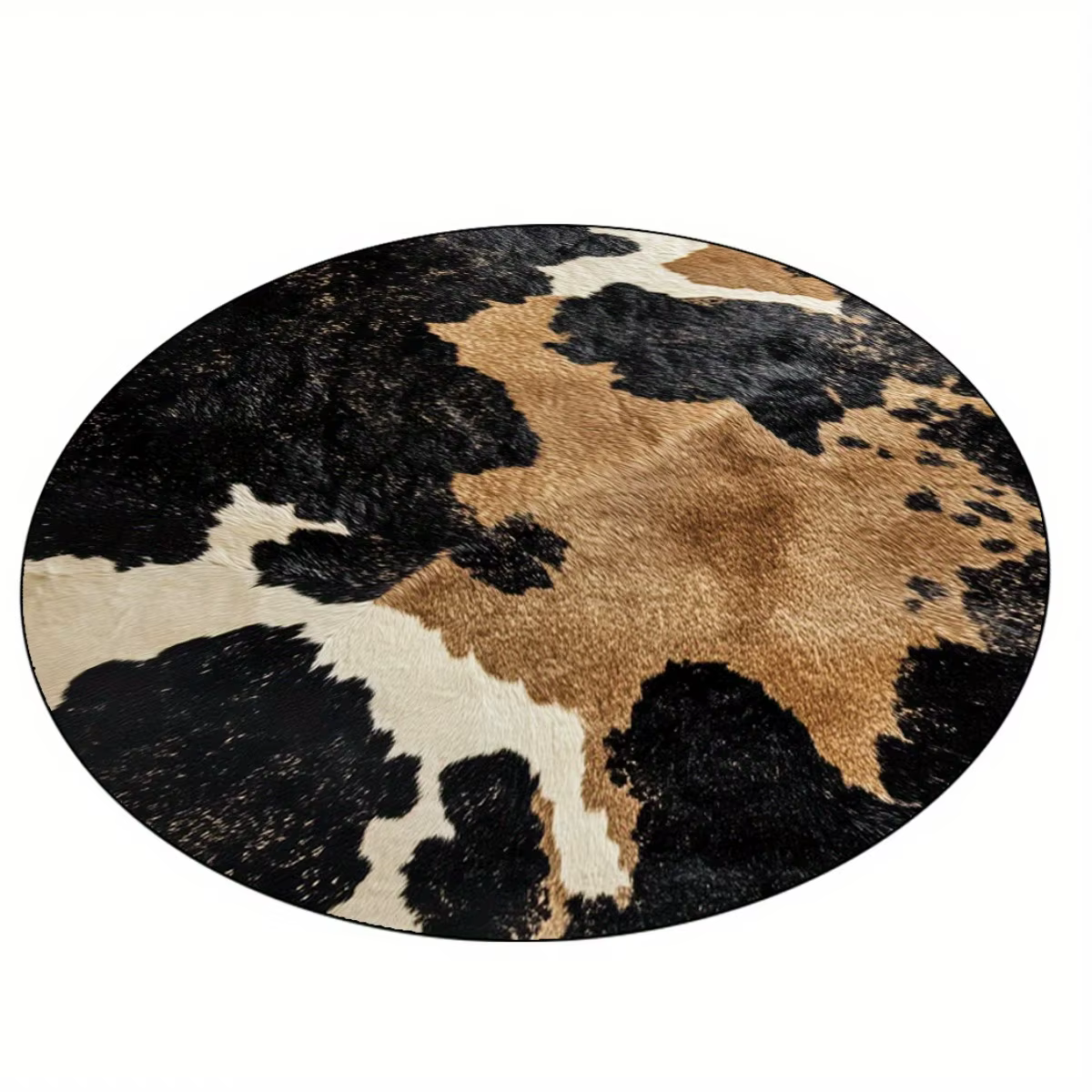Tapis rond imprimé vache, Polyester doux, Design noir et blanc, léger et lavable, pour salon/chambre