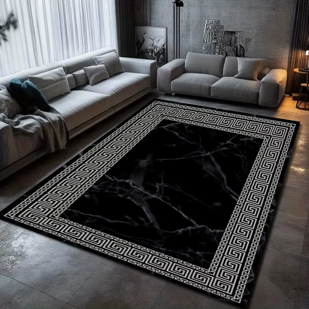 Tapis à motif de marbre, Design clé grecque, décoration de la maison, tapis de sol doux pour salon, 
