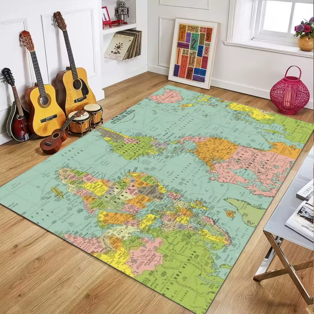 Tapis imprimé carte du monde, tapis d'éveil pour enfants, tapis de cuisine, chambre, salon, tapis d'