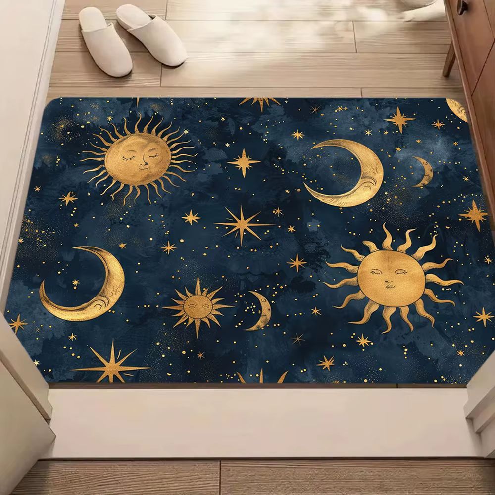 Tapis d'intérieur céleste soleil lune étoile, antidérapant, durable, lavable, tapis décoratif pour e