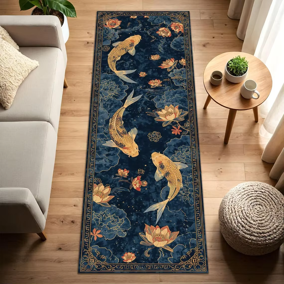 VIKAMA Tapis de sol décoratif vintage antidérapant lavable pour couloir et entrée, motif bassin de c