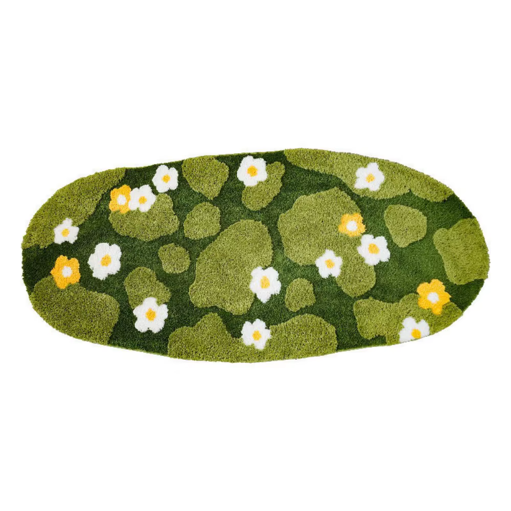 Tapis confortable en imitation cachemire irrégulier, antidérapant, absorbant, pour chevet, motif flo