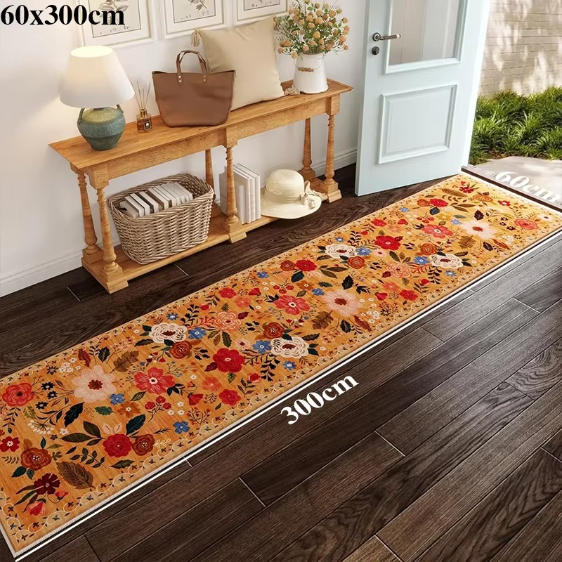 Tapis de couloir Long, lavable en Machine, pliable, antidérapant, fleur de printemps, décoration de