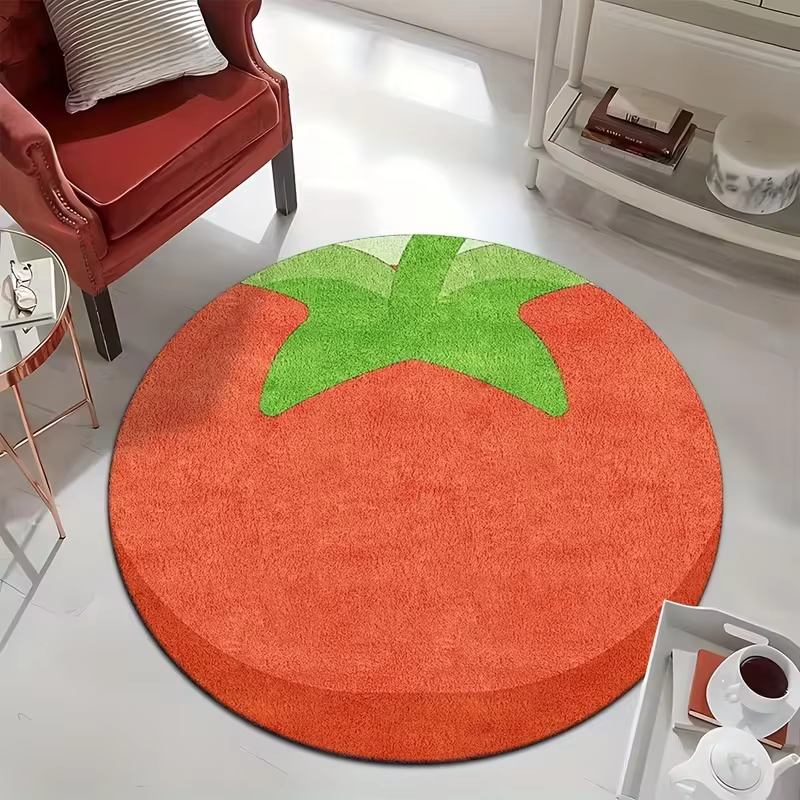 Tapis rond en forme de tomate, antidérapant, design mignon de fruits et légumes, pour la décoration 