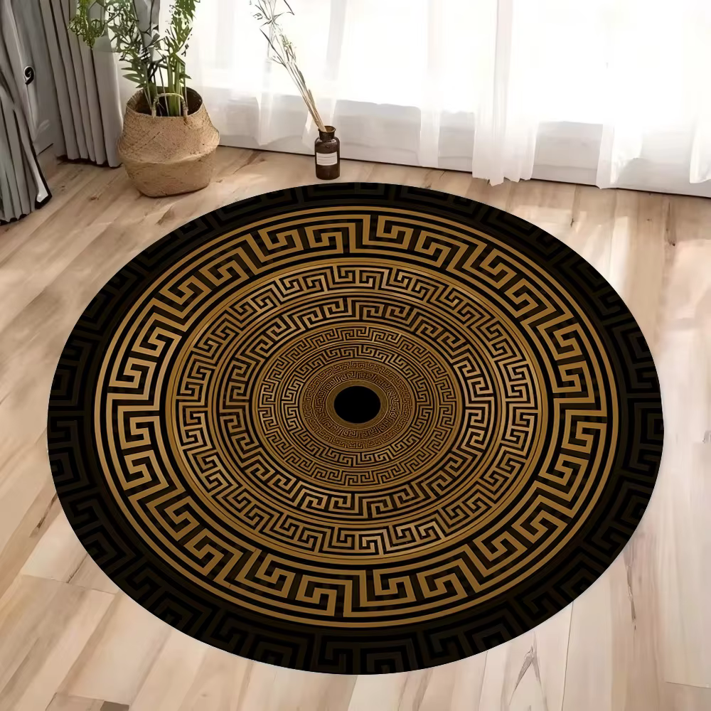 Tapis rond lavable marocain noir or tapis de zone Vintage pour salon chambre tapis circulaire coureu