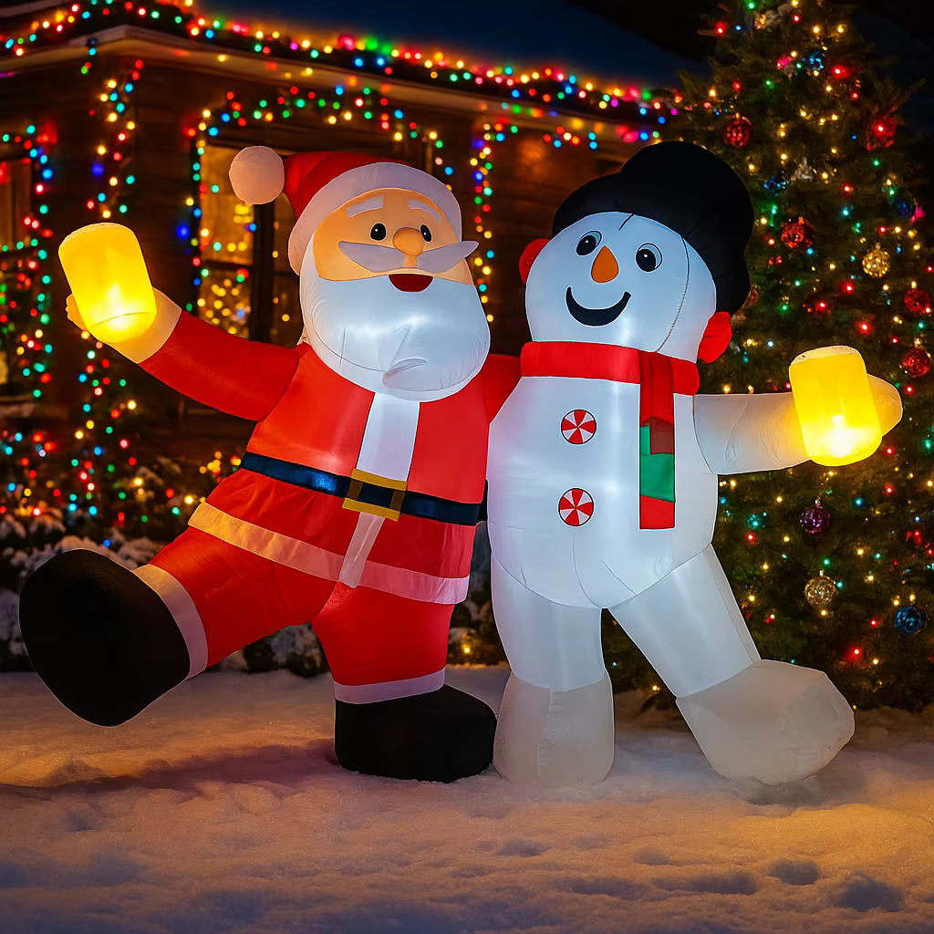 Lumières gonflables du père noël et du bonhomme de neige, 1.8M/5.9 pieds, décorations LED pour la ma