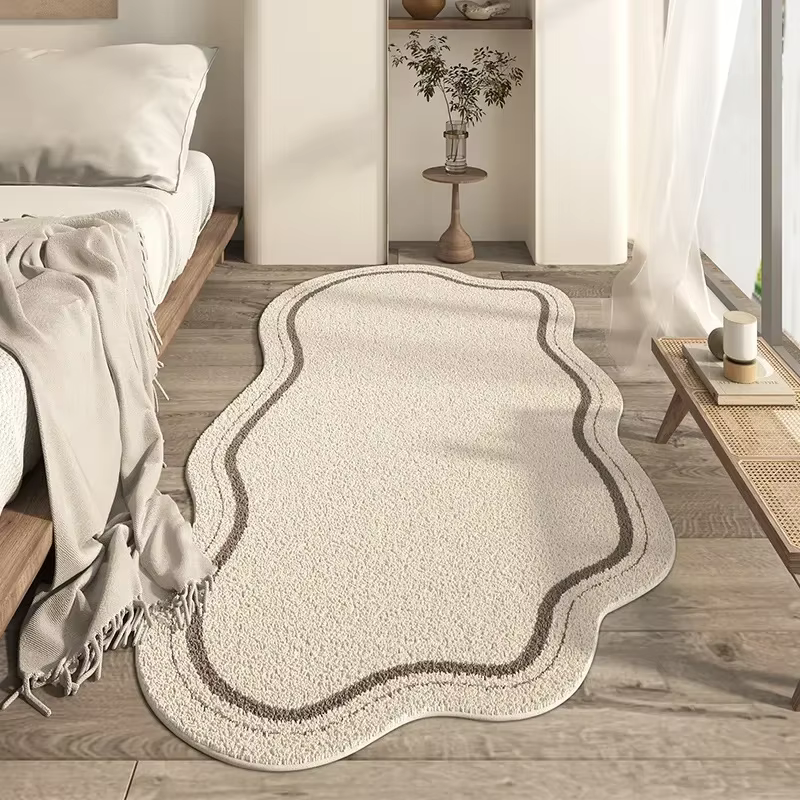 Tapis irrégulier de style crème Tapis de chambre minimaliste Shaggy Lounge Tapis de table basse anti