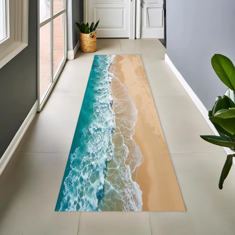 Tapis de plage bleu motif vague océanique, décoration intérieure pour couloir, chambre, salon