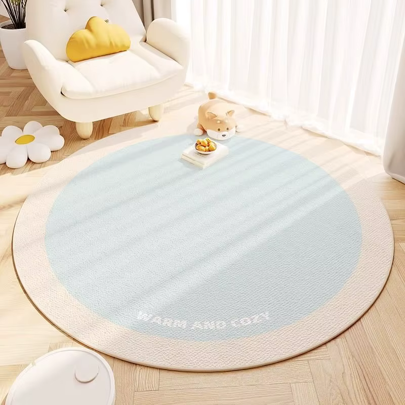 Tapis rond imprimé chaud et confortable, bord Beige marron, tapis de sol doux pour pépinière, salon,