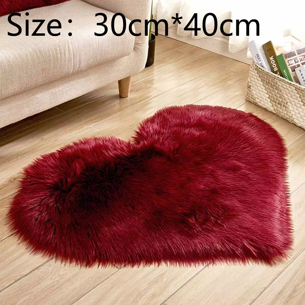 Tapis Antidérapant en Fausse Fourrure, en Peau de Mouton Artificielle, en Forme de Cœur, Laine, Moel