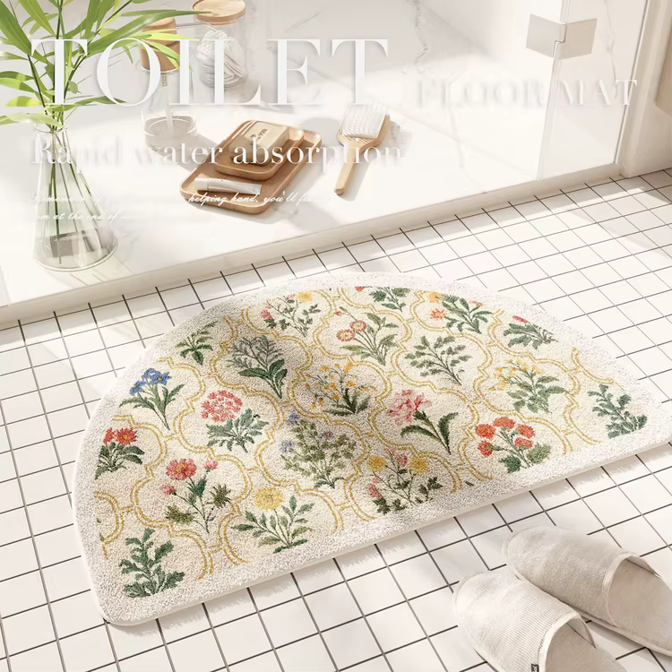 Tapis de sol absorbant floral américain frais, porte de salle de bain, tapis de salle de bain, tapis