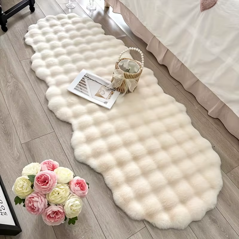 Tapis ovale en peluche doux, Imitation fourrure de lapin, confortable pour la maison, chevet, chaud,