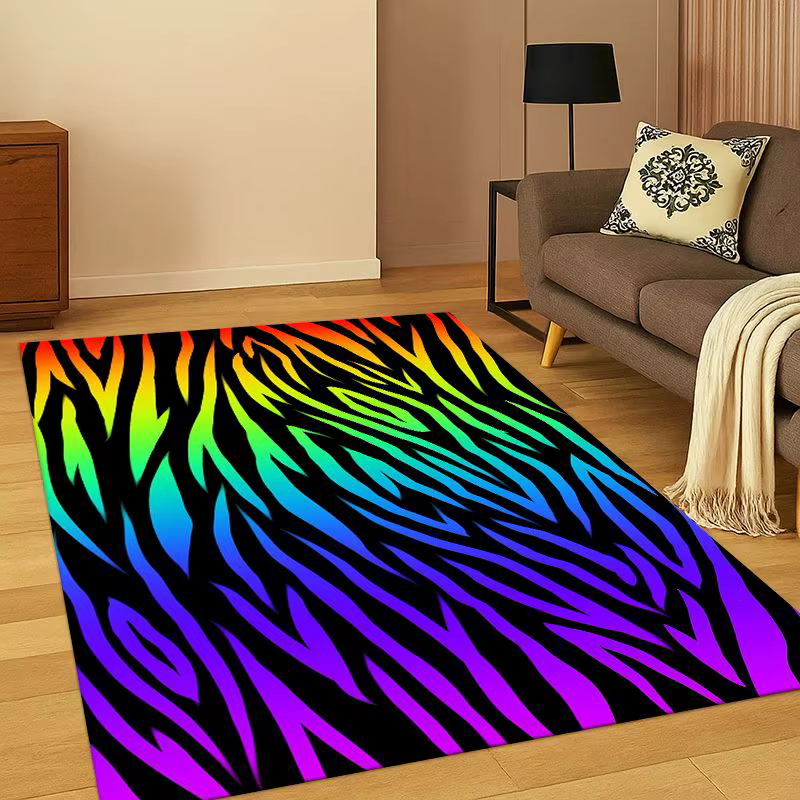 Tapis à rayures zèbre noir et blanc pour chambre à coucher, salon, canapé, salle de jeux, paillasson