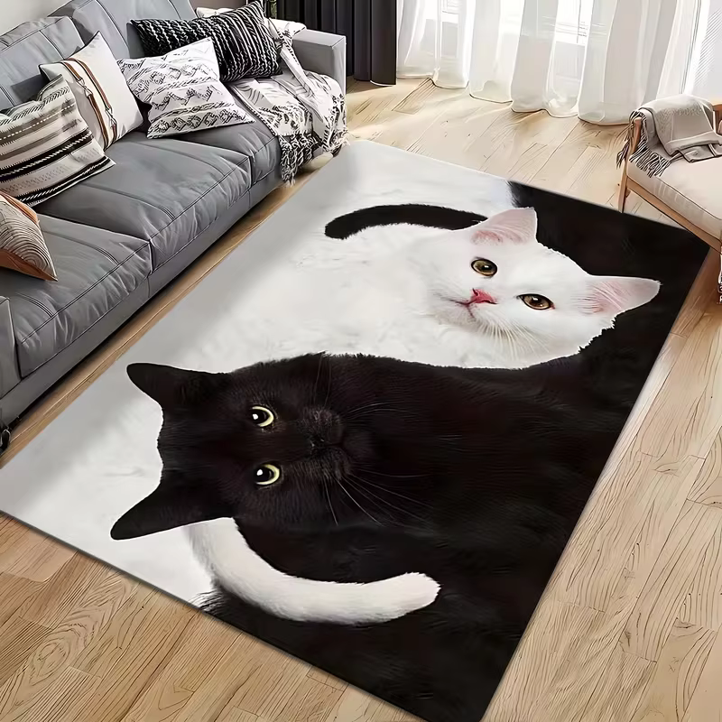 Chat noir et blanc, tapis à motif créatif, tapis doux pour salon, chambre à coucher, salle à manger 