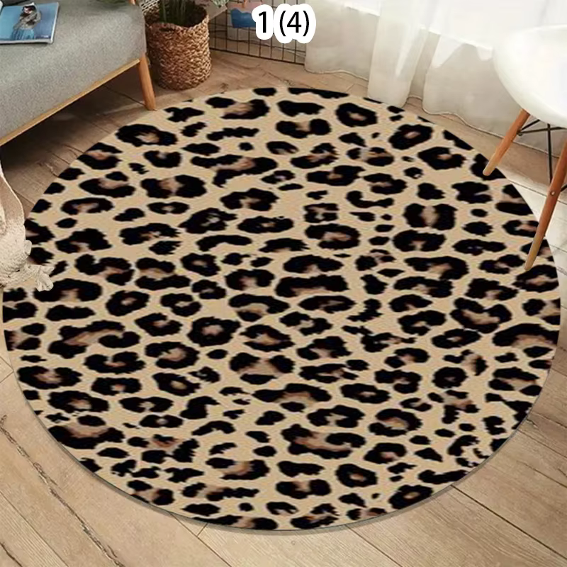 Tapis rond classique beige marron à imprimé léopard, tapis antidérapant en peau d'animal, tapis à mo