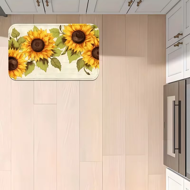 Tapis de sol antidérapant en forme de feuilles de tournesol vertes, pour intérieur/extérieur, lavabl