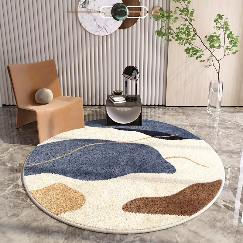 Tapis rond de luxe léger, crème minimaliste, pour chambre à coucher, moelleux, doux, décoration de s