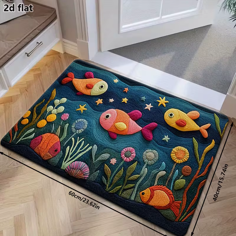 VIKAMA – tapis mignon sur le thème du monde sous-marin, paillasson coloré avec poissons, tapis pour 