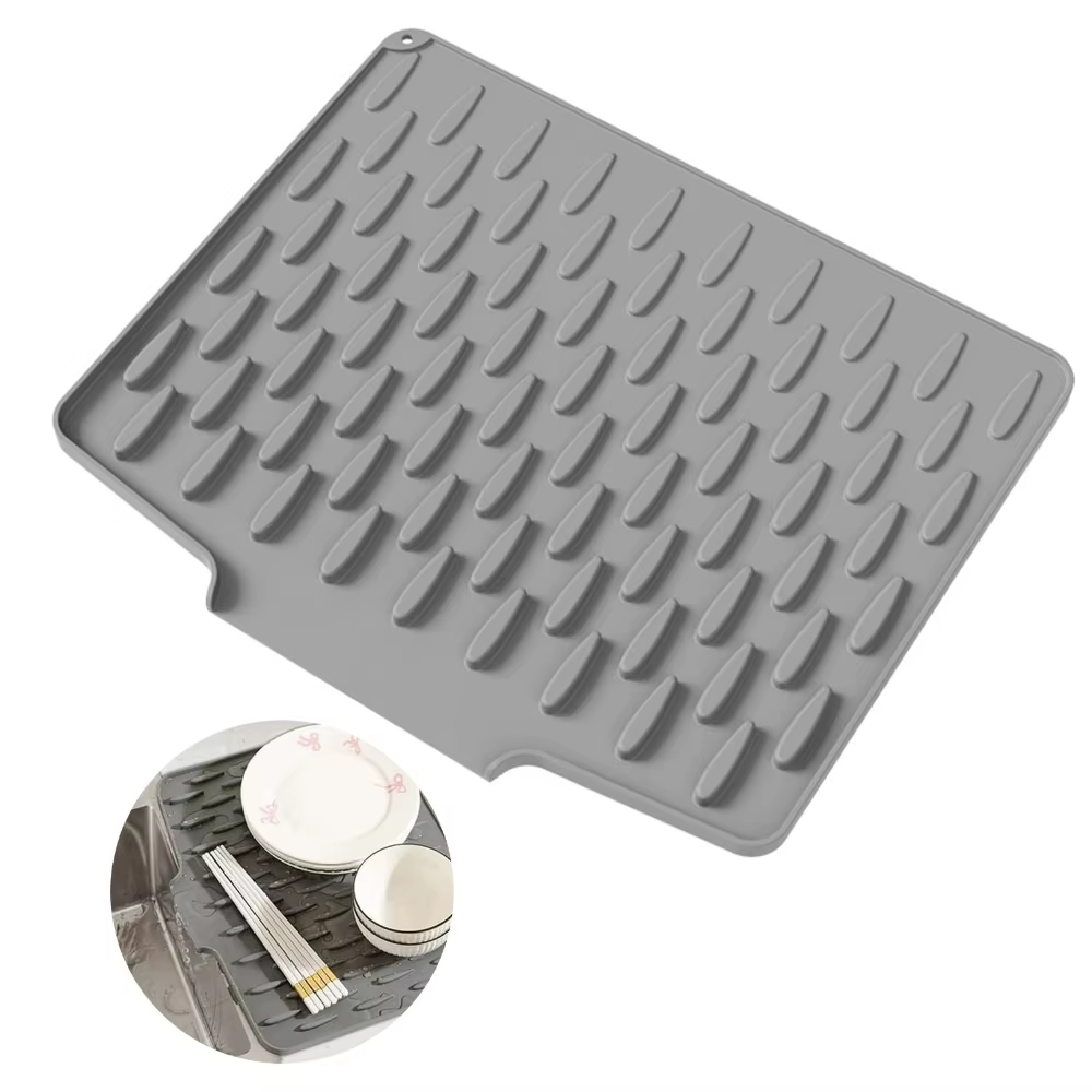 Tapis de drainage en silicone pour cuisine avec design de drainage intégré, facile à nettoyer, adapt