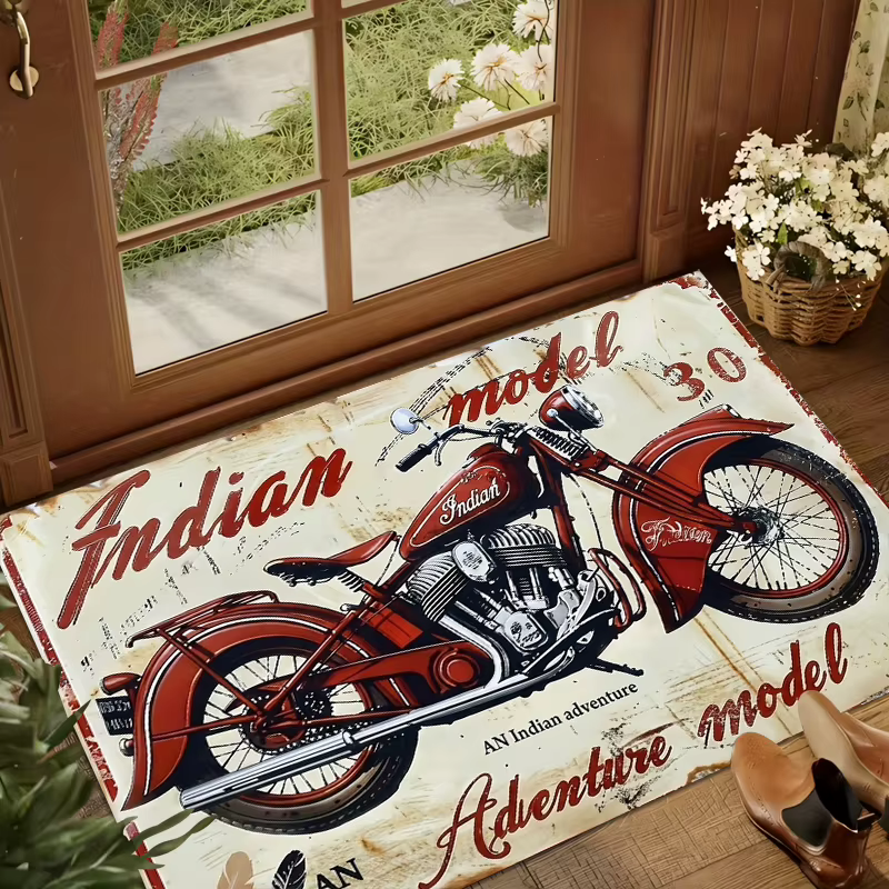 Tapis antidérapant à motif de moto indienne rétro, décoration pour entrée, salon, tapis de maison su