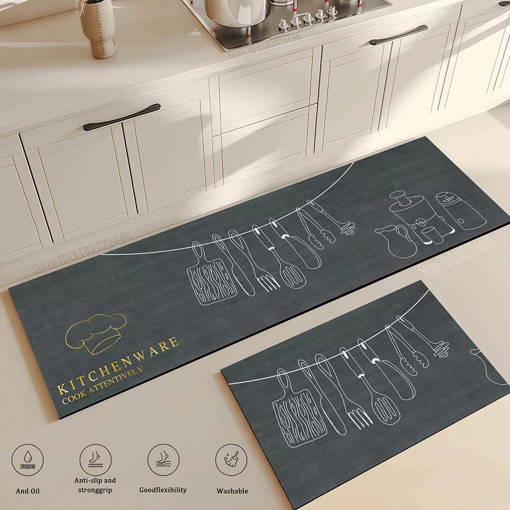Tapis de cuisine imperméable à l'huile, antidérapant, imprimé, doux, pour coin de chambre à coucher,