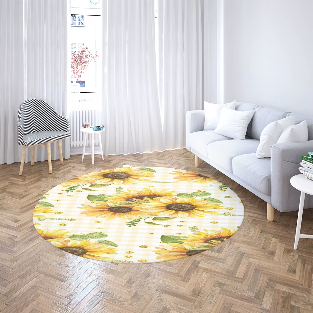 Tapis à carreaux imprimé tournesol, tapis de sol doux antidérapant, tapis floral jaune Vintage pour 