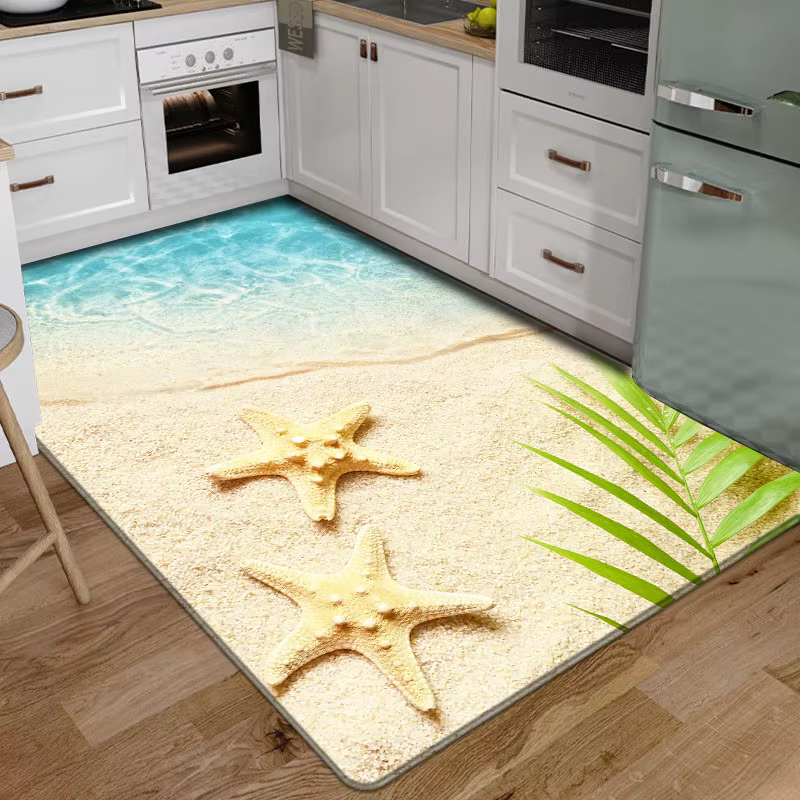 Tapis de sol 3D, pour cuisine, plage, vagues, coureur, lavable, antidérapant, pour salon, tapis de b