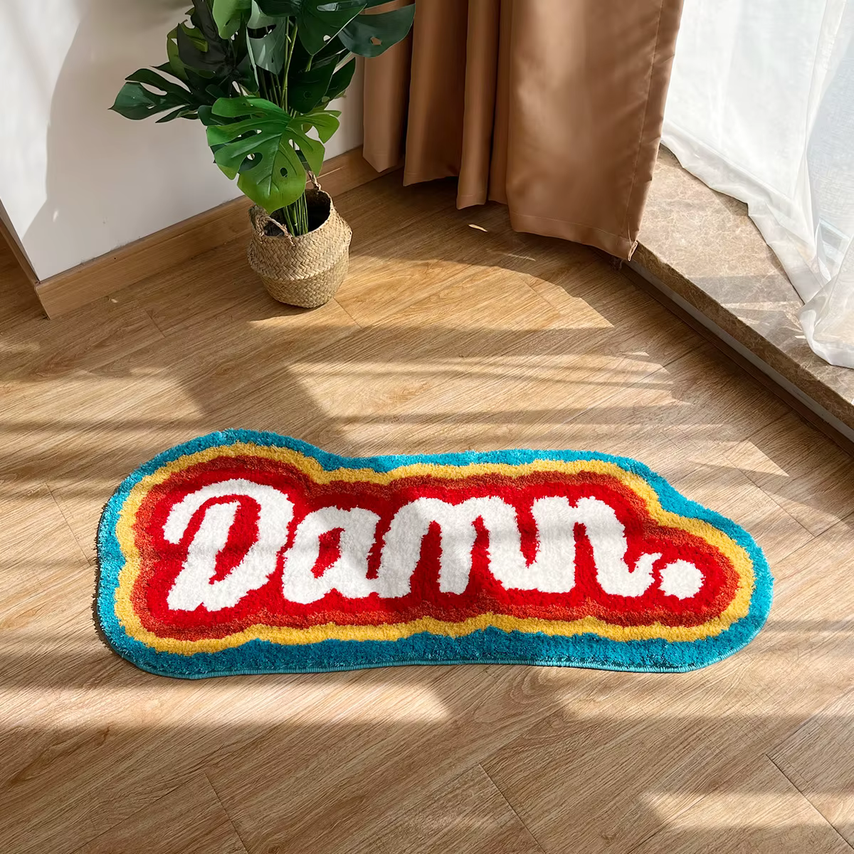 LAKEA – tapis de sol 100 fait à la main avec des éléments en lettres, arc-en-ciel, moelleux, pour l'