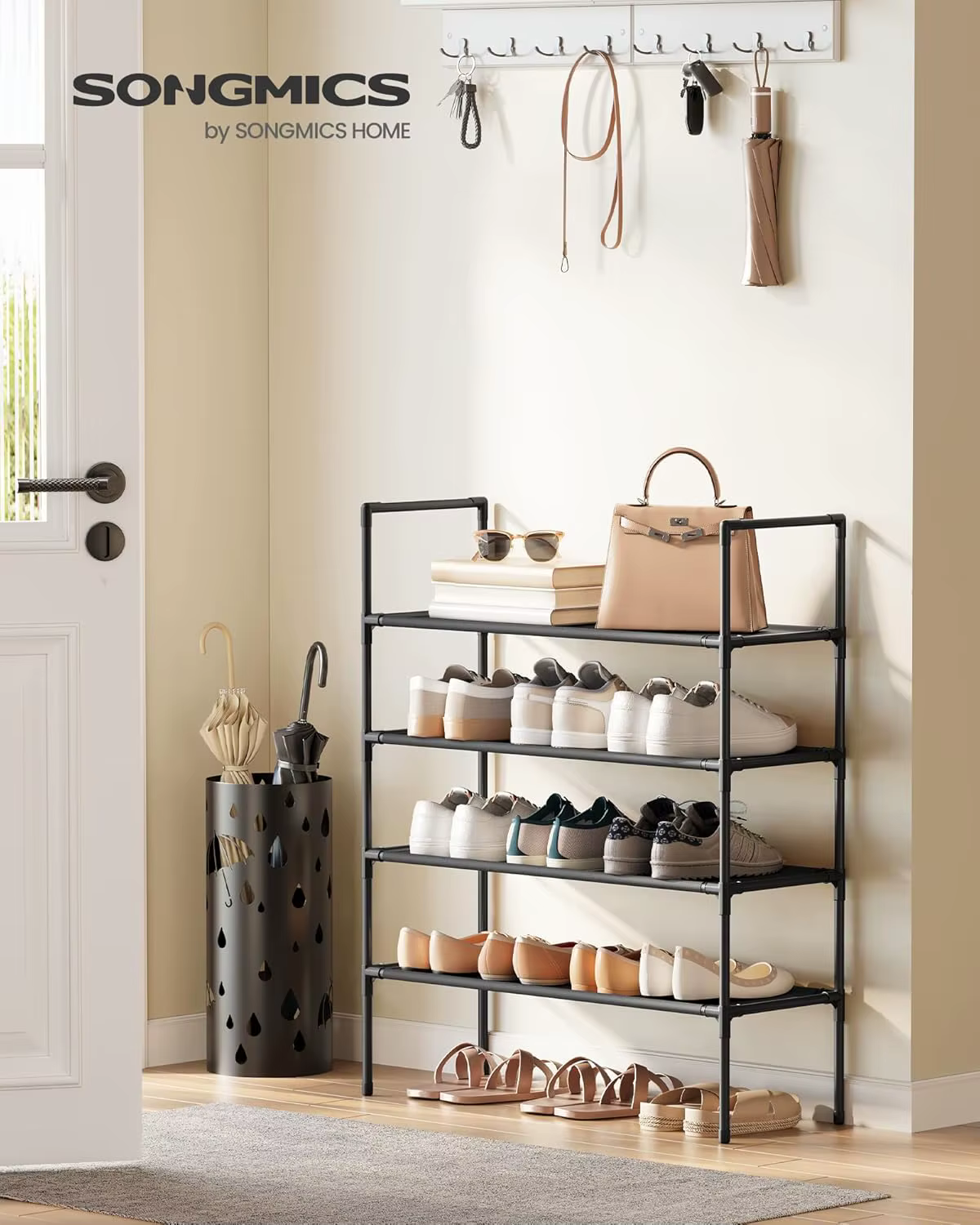 Étagère à chaussures 4 niveaux en X, multifonctionnelle et anti-poussière pour dortoirs, entrées, couloirs et chambres