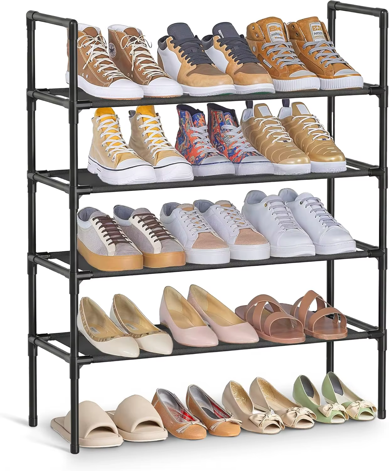 Étagère à chaussures 4 niveaux en X, multifonctionnelle et anti-poussière pour dortoirs, entrées, couloirs et chambres