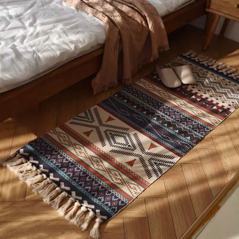 Tapis à carreaux Vintage en coton tissé pour la maison