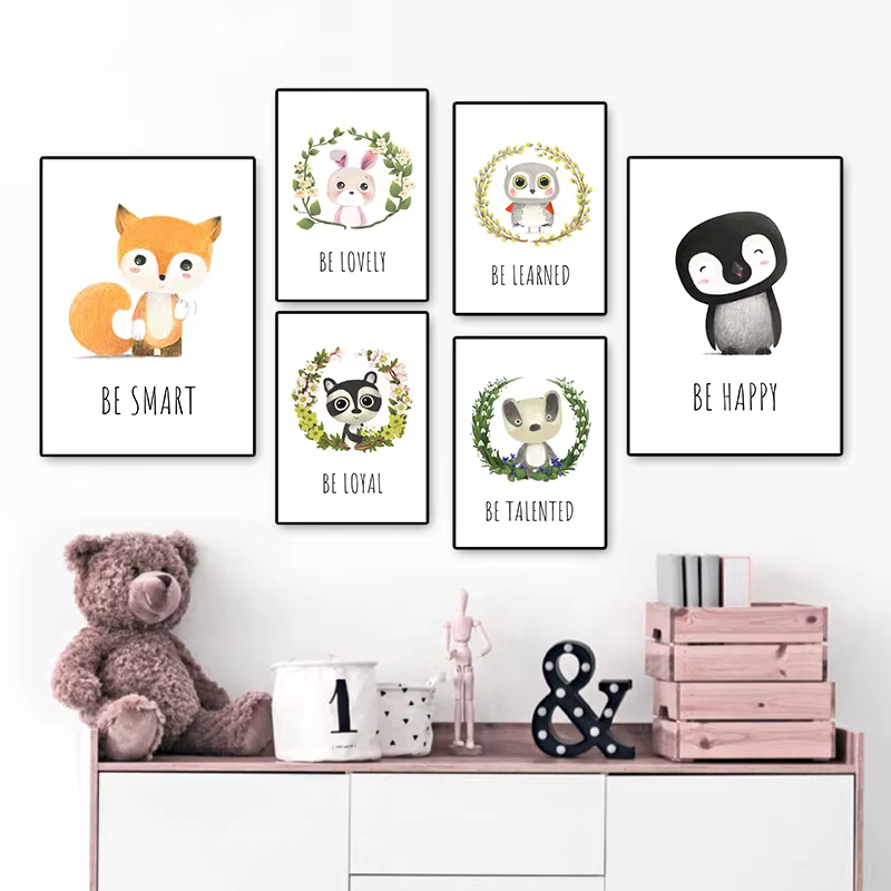 decoration tableau decoration chambre bebe decoration chambre fille Affiche en toile pour décoration murale pour chambre d'enfant ou de bébé, avec lapin imprimé d'animaux, décoration artistique pour l