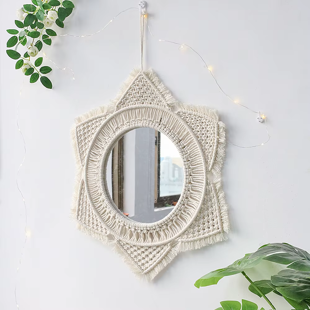 Grands miroirs muraux ronds en macramé