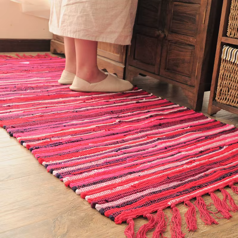 Tapis et tapis à pampilles rétro en tissu de coton
