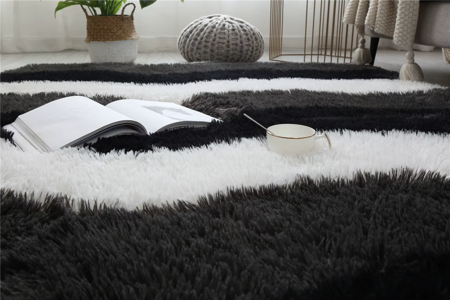 Tapis moelleux en peluche à imprimé léopard moderne