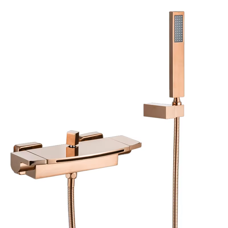Tuqiu Rose Gold Bathtub Shower Faucet Set Brass Bathtub Faucet Hot & Cold Taps Mixer With Handheld Waterfall Bathtub Tap Black