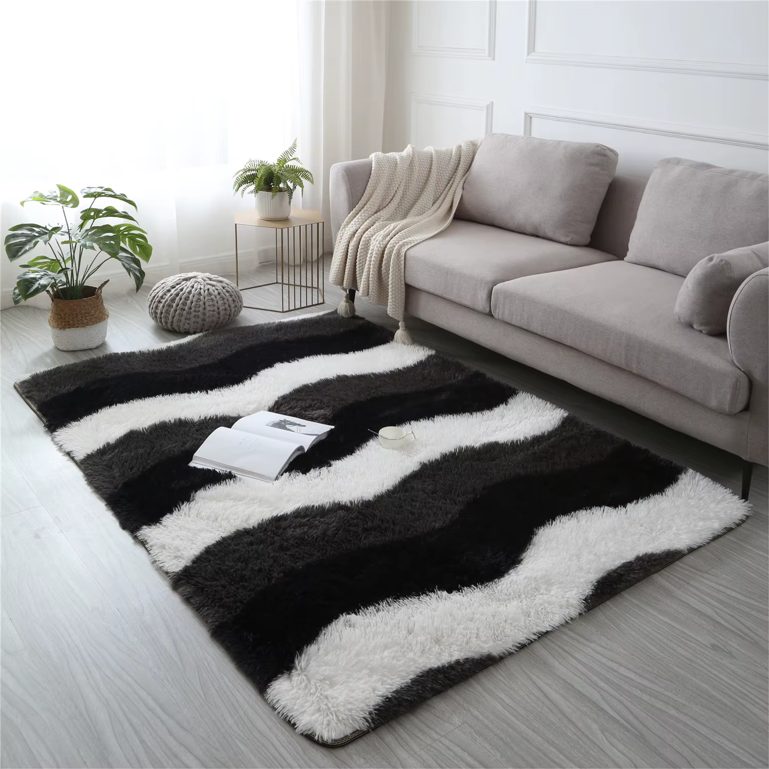 Tapis moelleux en peluche à imprimé léopard moderne