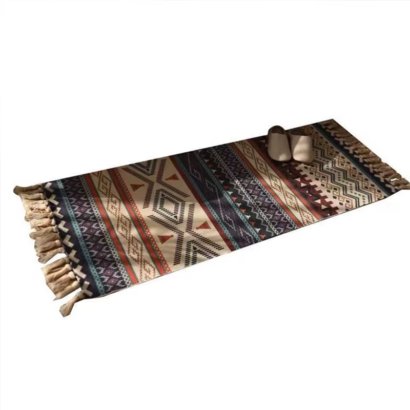 Tapis à carreaux Vintage en coton tissé pour la maison