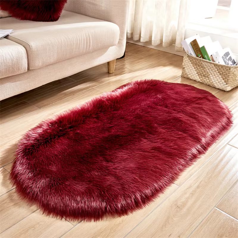 Couverture rouge fausse fourrure Imitation laine tapis sol couleur Pure